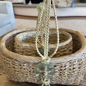 Handwoven Tan Basket Set with Glass and metal Accents unique boutique